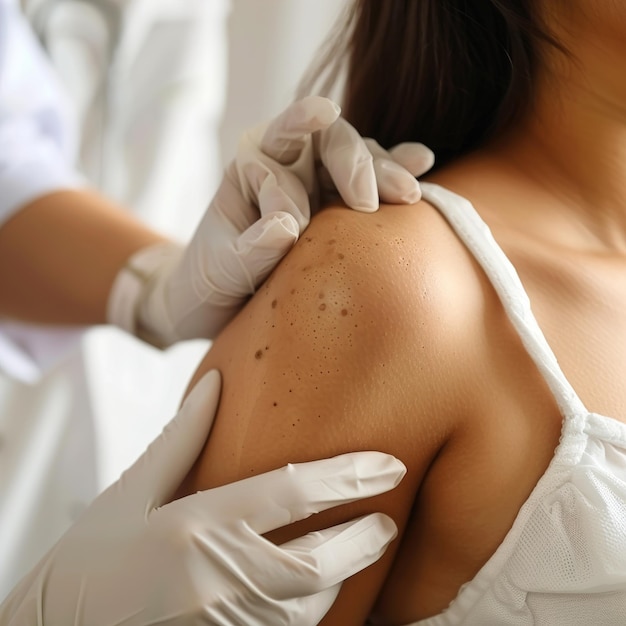 Photo une femme avec un tatouage sur le dos est examinée par une infirmière