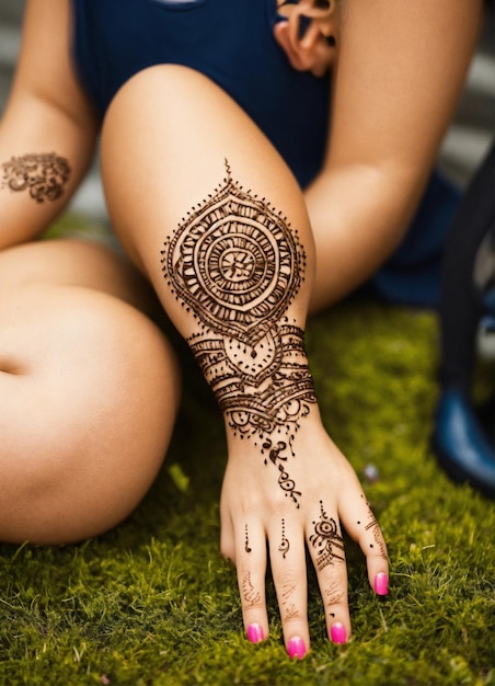 une femme avec un tatouage de henné sur sa main