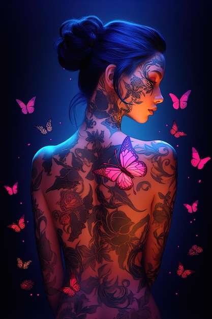 une femme avec un tatouage de papillons sur le dos