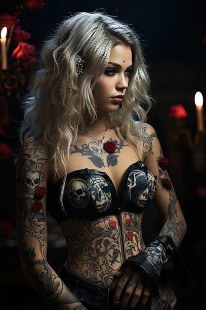 une femme avec un tatouage sur son bras et le mot crâne sur le côté