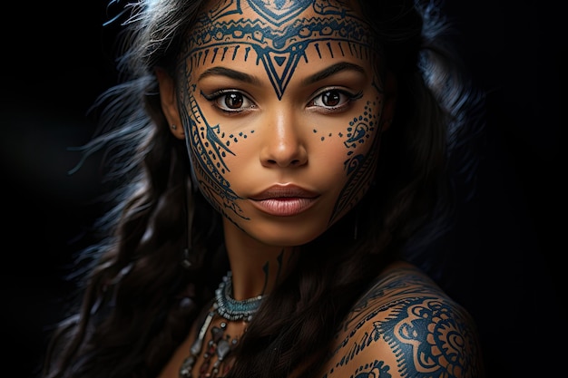 Photo une femme avec un tatouage sur le visage