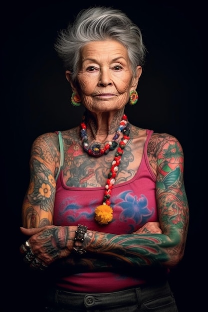 Une femme avec des tatouages sur les bras et les bras