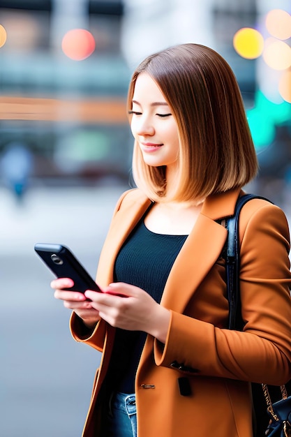 Une femme avec un téléphone à la main