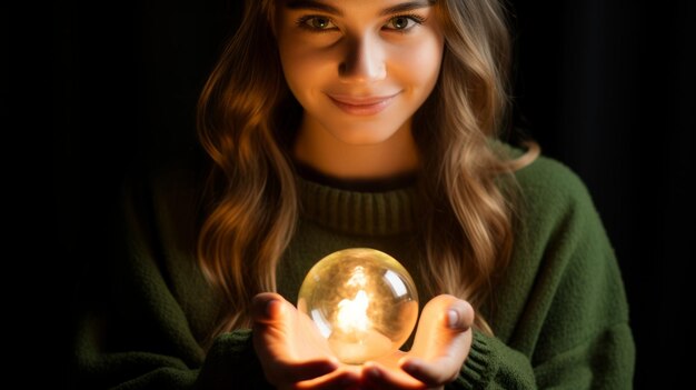 Photo une femme tenant une ampoule