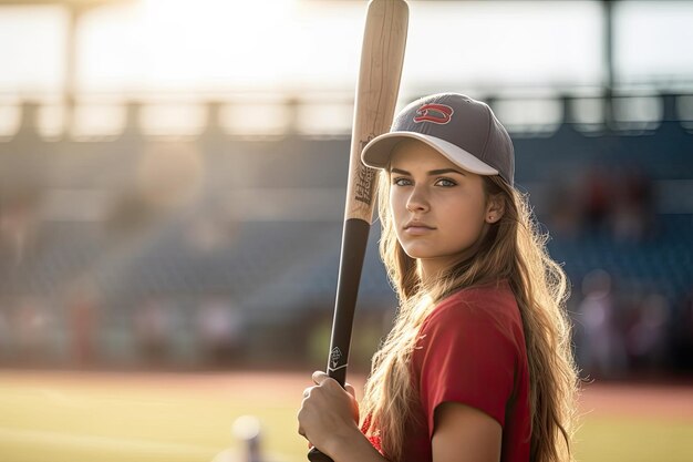 Une femme tenant une batte de baseball