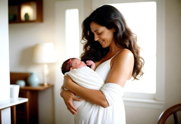 Photo une femme tenant un bébé et un bébé dans ses bras