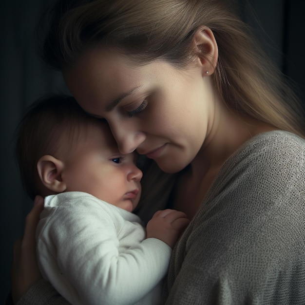 Une femme tenant un bébé avec un bébé dans ses bras.