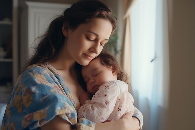 une femme tenant un bébé avec une chemise qui dit bébé