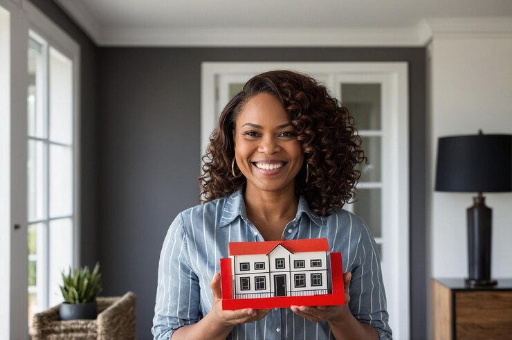 Photo une femme tenant une boîte rouge qui dit le haut