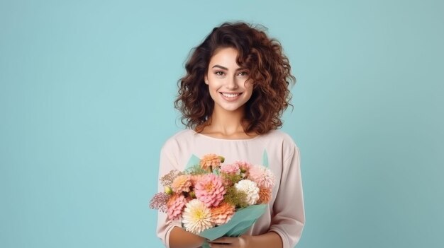 Une femme tenant un bouquet de fleurs