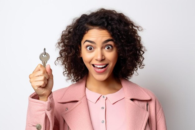 Photo une femme tenant une clé qui dit qu'elle a une clé