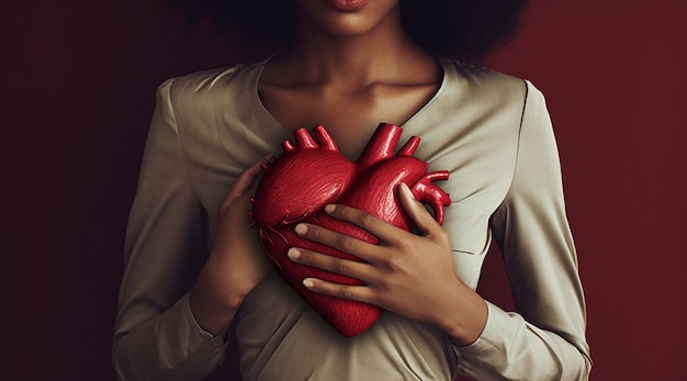 Femme tenant un coeur avec le mot coeur dessus