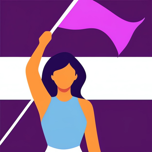 Photo une femme tenant un drapeau violet jour de la femme femmes fortes