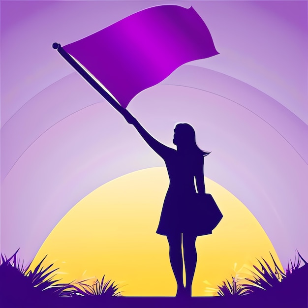 Photo une femme tenant un drapeau violet jour des femmes mouvement des femmes