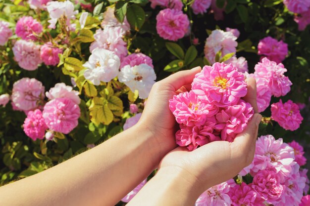 Photo femme tenant des fleurs