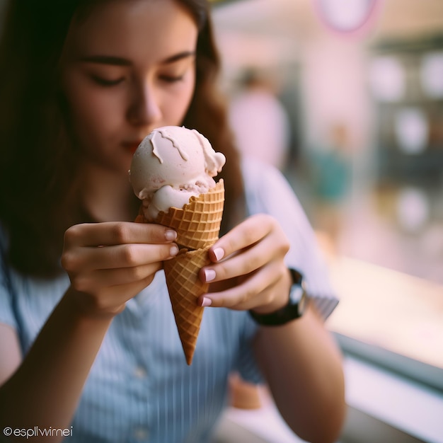 femme tenant une glace