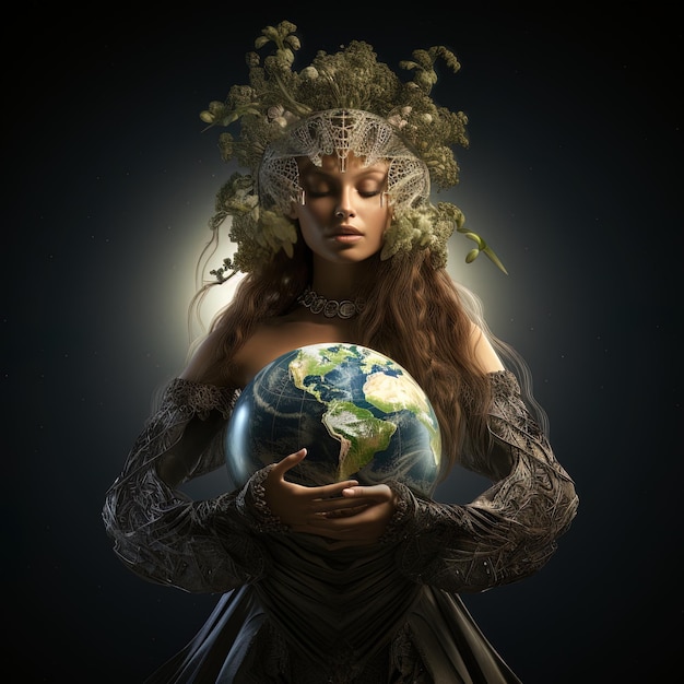 Photo une femme tenant un globe avec le monde dans ses mains