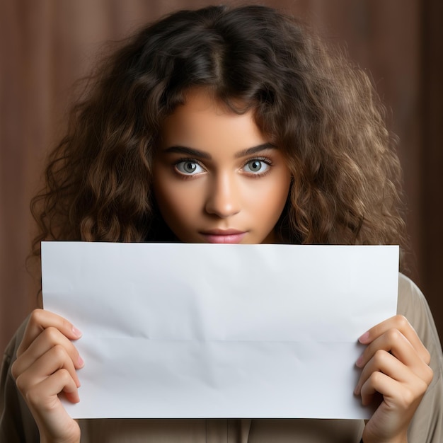 une femme tenant un morceau de papier