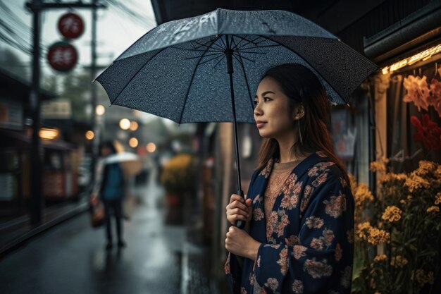 Une femme tenant un parapluie un jour de pluie