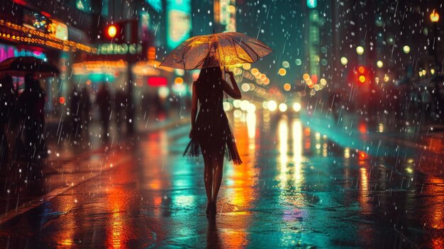 Une femme tenant un parapluie sous la pluie