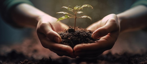 Femme tenant plante générative ai