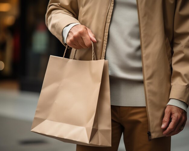 Une femme tenant un sac d'achat brun