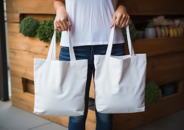 une femme tenant un sac contre un mur de briques