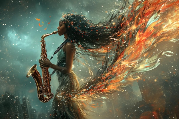 Photo une femme tenant un saxophone