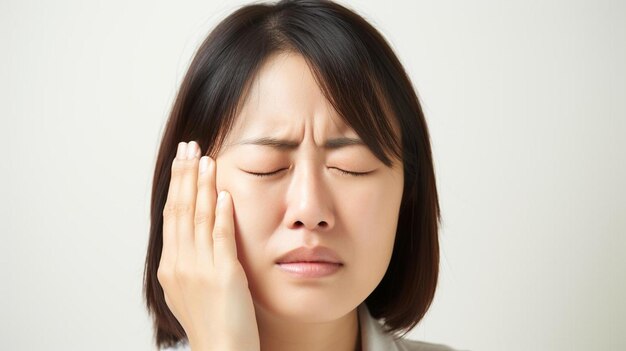 une femme tenant ses mains devant son visage