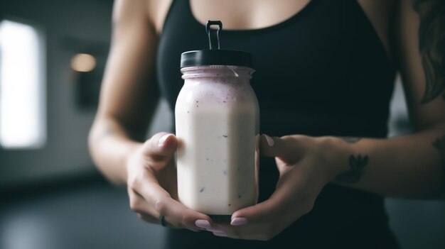 une femme tenant un shake à base de plantes Generative AI