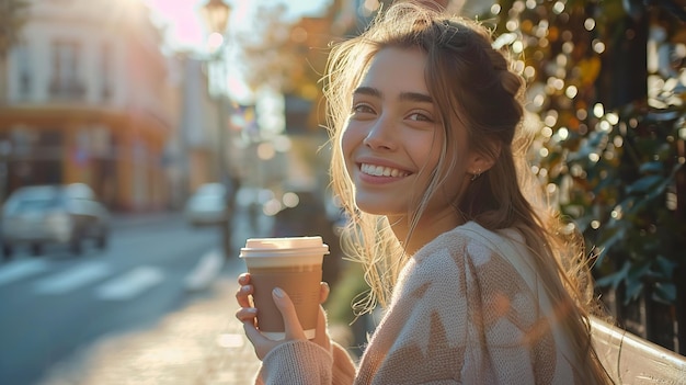 une femme tenant une tasse de café dans sa main