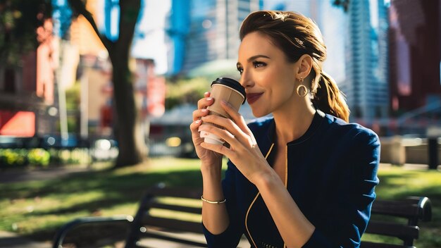 Une femme tenant une tasse de café jetable