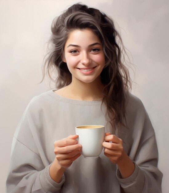 femme tenant une tasse de café