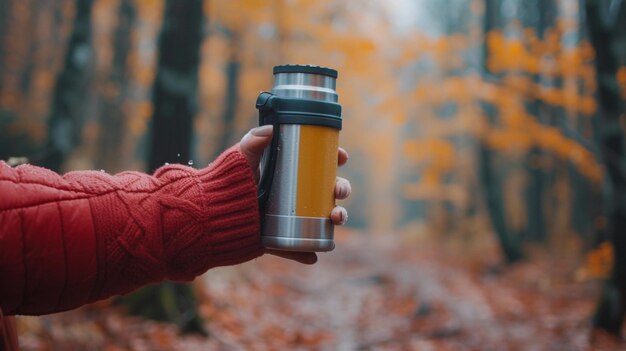 Photo une femme tenant un thermos à la main