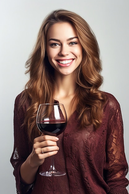 Une femme tenant un verre de vin rouge