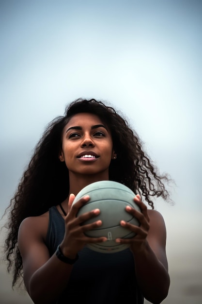 Une femme tenant un volley-ball