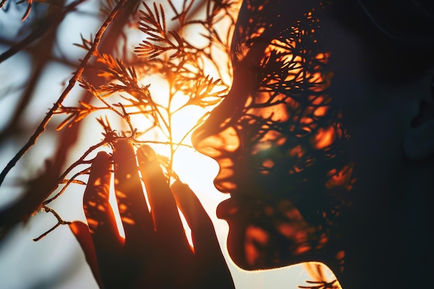 Photo une femme tendant la main au soleil