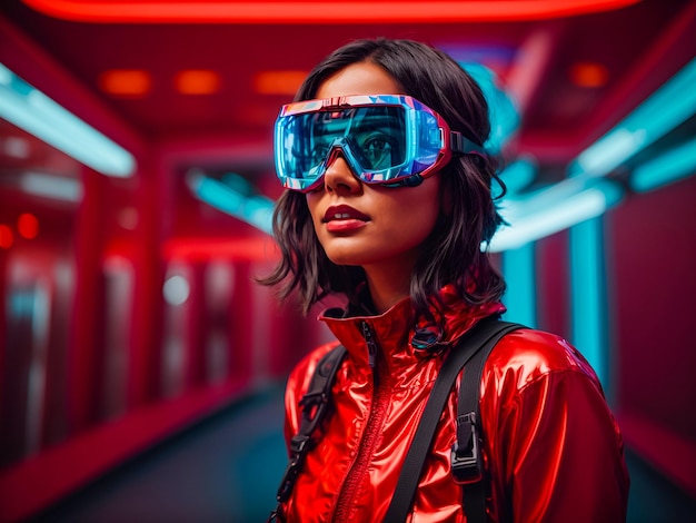 Photo une femme avec une tenue futuriste et des lunettes de protection