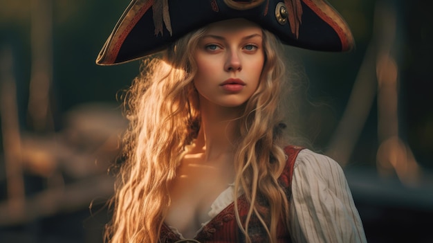 une femme en tenue de pirate