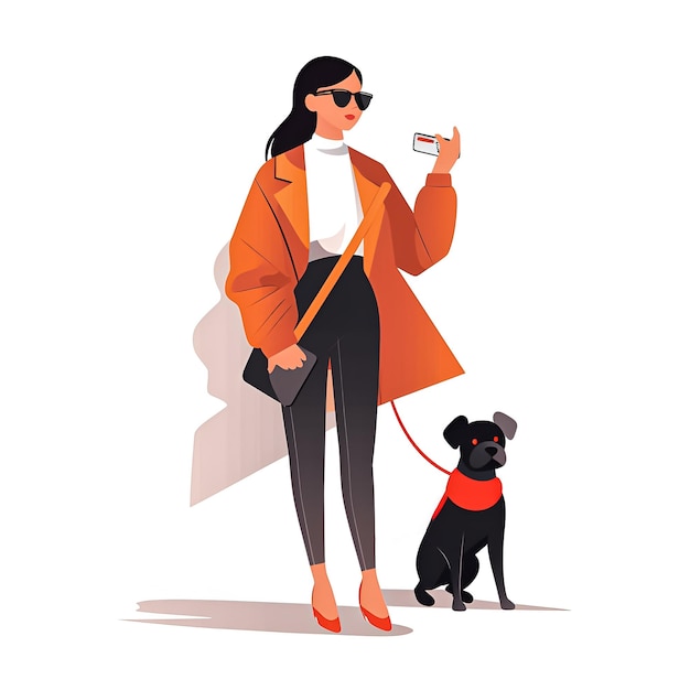 Une femme tient une carte et un chien se tient à côté d'elle.