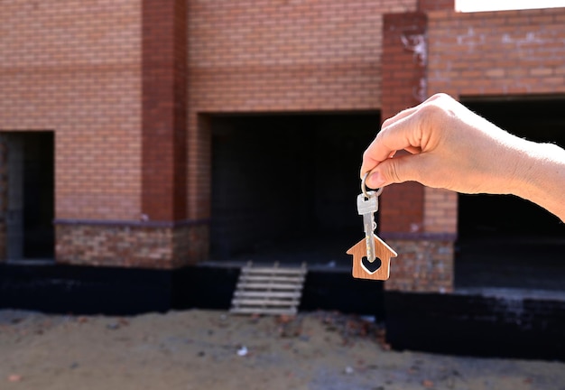 Une femme tient la clé d'une nouvelle maison dans sa main Approbation de prêt hypothécaire prêt au logement