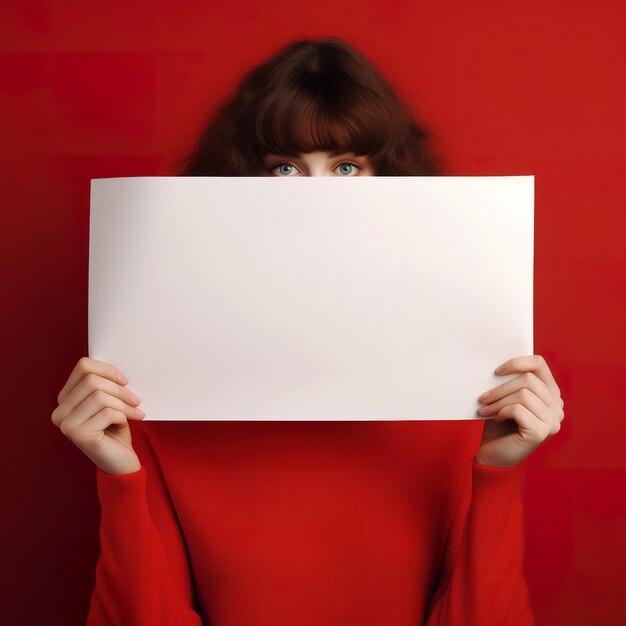 Une femme tient un papier blanc.