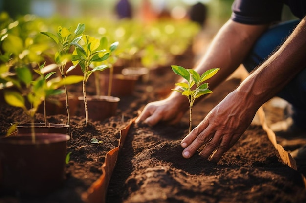 une femme tient une plante dans sa main.