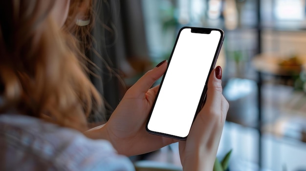 une femme tient un téléphone avec un écran blanc qui dit lg