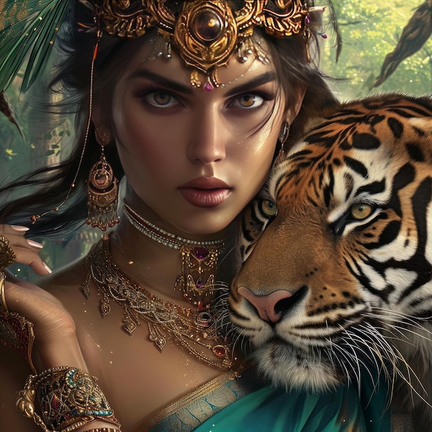 femme avec tigre image de femme woorier