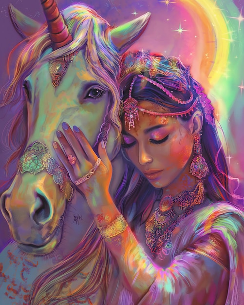une femme touche un cheval avec le mot dieu dessus