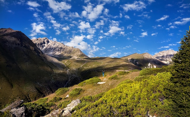 Femme touristique dans les montagnes