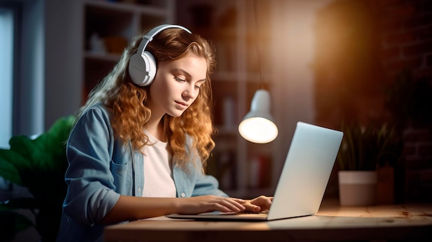 Femme travaillant à la maison utilisant un ordinateur portable