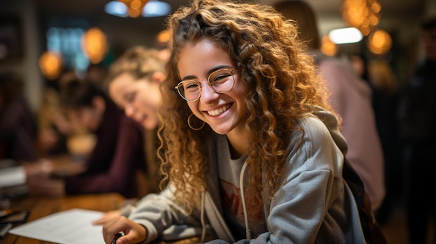 Photo femme travaillant à l'ordinateur et écoutant de la musique