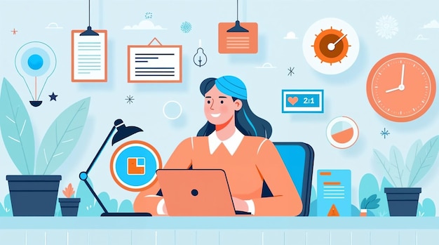 Une femme travaillant sur un ordinateur portable dans un bureau moderne